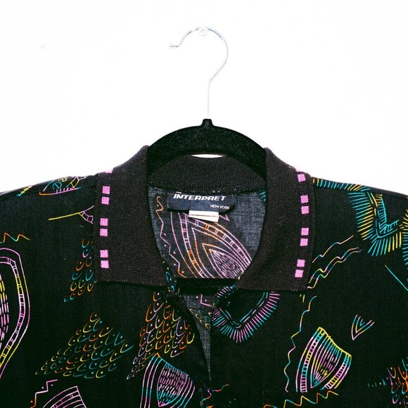 Vintage 80s/90s Interpret Abstract Rainbow Print 3/4 Sleeve Button-Down - Picture 3 of 4